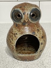 PYRITE STONEWARE STUDIO POTTERY OWL TEALIGHT HOLDER, GUY BAUDAT, FRANCE? c1970's