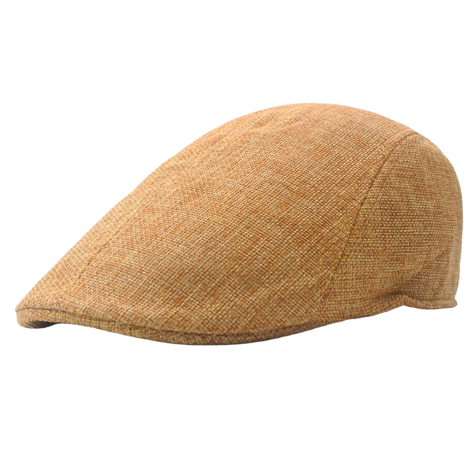 Men's Flat Cap Summer Straw Weave Linen-Like Cotton Newsboy Hats Breathable Gats