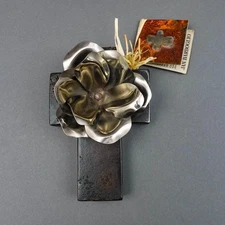 Jan Barboglio En Familia Heavy Hand Forged Iron Cross Nickel Rose Flower