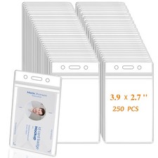 250 Pack Name ID Badge Holder-Plastic Badge Holder for Lanyard, Vertical Extr...