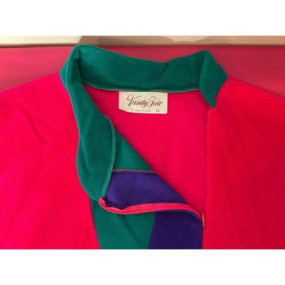 VTG Vanity Fair Womens Furry Robe House Coat Sz M Mod Colorblock Golden Girls - Image 3 of 4