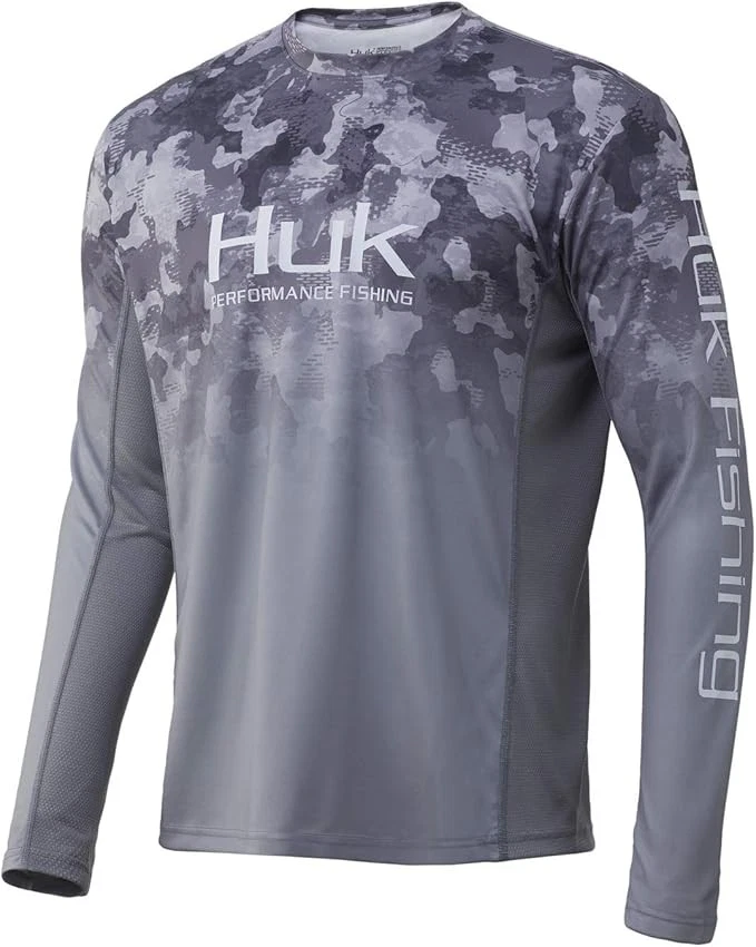 HUK Men's Icon X Camo Long Sleeve Performance Fishing Shirt Refraction Storm, M