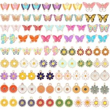 SANNIX 110Pcs/55 Pairs Mixed Flower Butterfly Charms for Jewelry Makin