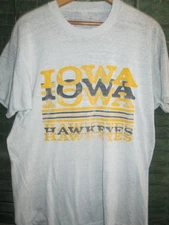 Paper Thin Sheer IOWA HAWKEYES Vtg 1980s single stitch faded t shirt jersey USA