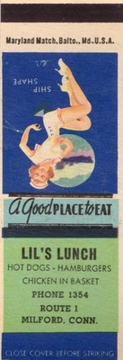 Matchbook Cover CT Milford Lil's Lunch café diner pin-up