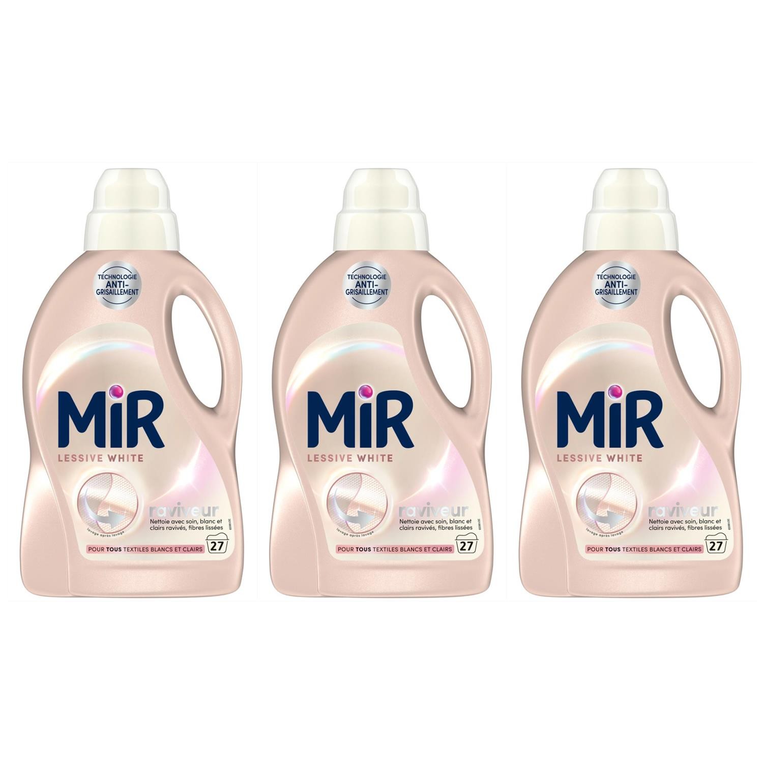 Mir White lessive liquide élimination des taches et action anti-jaunissement pack 3