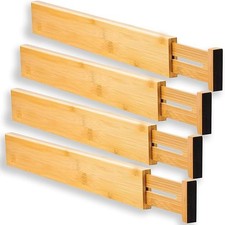 Bamboo Drawer Dividers 4pcs & Adjustable Kitchen Utensil Tray 2 Sizes 2 Colours