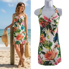 Tommy Bahama Tropical Halter Sundress Wmns M Multi Color Stretch Knit Mini Dress