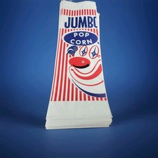 100 Pack  Printed Popcorn Bags 4 x 2 x 12 in Bagcraft Snack Clown