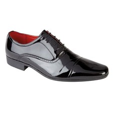 Mens Black Patent Lace Up Formal Shiny Finish Smart Dress Office Wedding Shoes