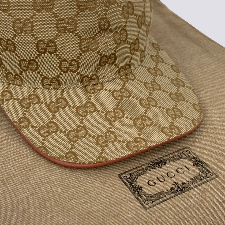 Gorra de béisbol Gucci GG monograma rosa tela rayas beige talla M Foto 4 de 4