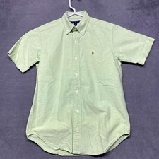 Ralph Lauren Shirt kids 10 Mint Green Pony Logo Cotton Pleated Button Down