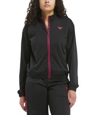 Reebok Women's logo Identity Tricot Track Jacket Sport Casual Black Pink L