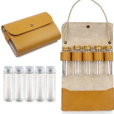 BY-J Camping Spice Kit with 5 Jars, Foldable Leather Small, Yellow 