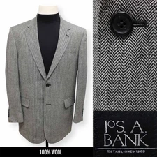 JOS A BANK mens gray black HERRINBONE 100% WOOL sport coat jacket blazer 43 L