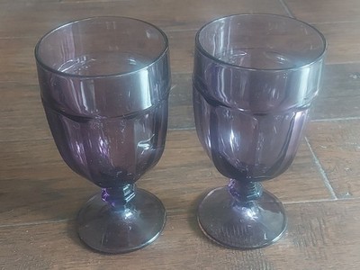 2 Libbey Duratuff Gibraltar Violet Dark Purple Footed 7'' Iced Tea Glasses Goblet