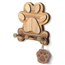 MTERSE Pine Wood Dog Leash Holder for Wall   Cute Hooks for Dog Leash Brown