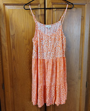 Loft Spaghetti Strap Summer Dress Coral White Tiered Floral Size Small