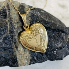"Collar MEDALLÓN CORAZÓN ANTQ ORO 12K RELLENO 5,15gr 2 Corazones 1"" + Fotos 20"""
