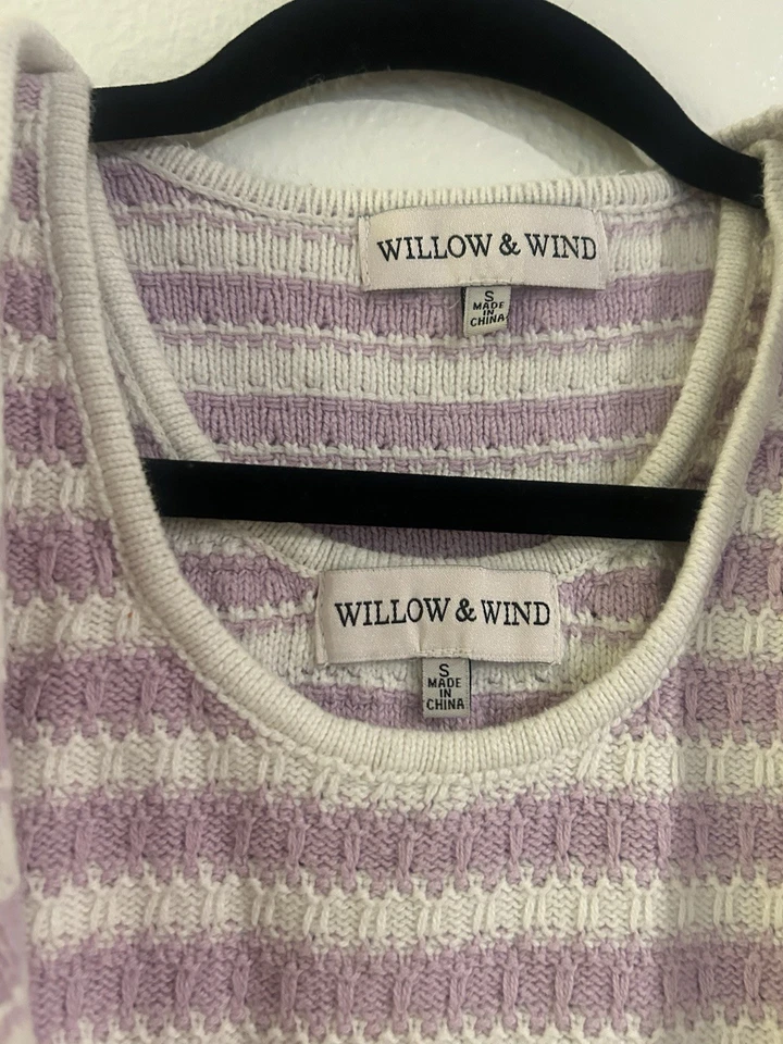 Conjunto sin mangas suéter cárdigan Willow & Wind para mujer pequeño lavanda y blanco Foto 2 de 4