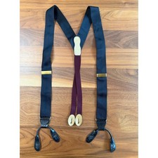 Suspenders Black Burgundy Straps Solid Brass Hardware Leather Button Attach