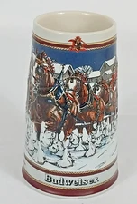 1989 Budweiser Holiday Beer Stein – Clydesdales Winter Scene – Ceramarte Brazil