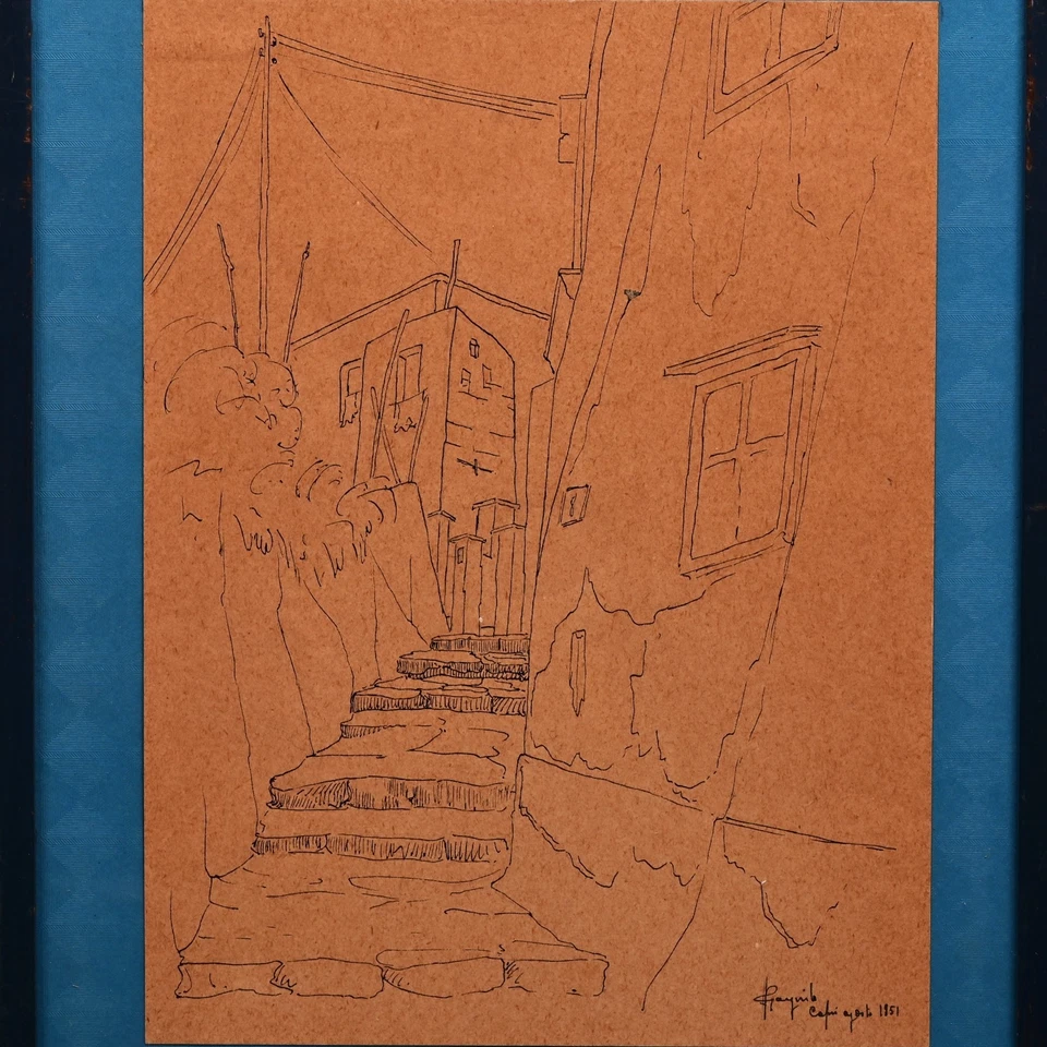 REYNOLD ARNOLD Original Vintage Signed Capri Cityscape Illustration Ink Drawing - Image 2 of 4