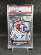 2024 Topps Tribute Spencer Strider Red on card AUTO /10 PSA 9