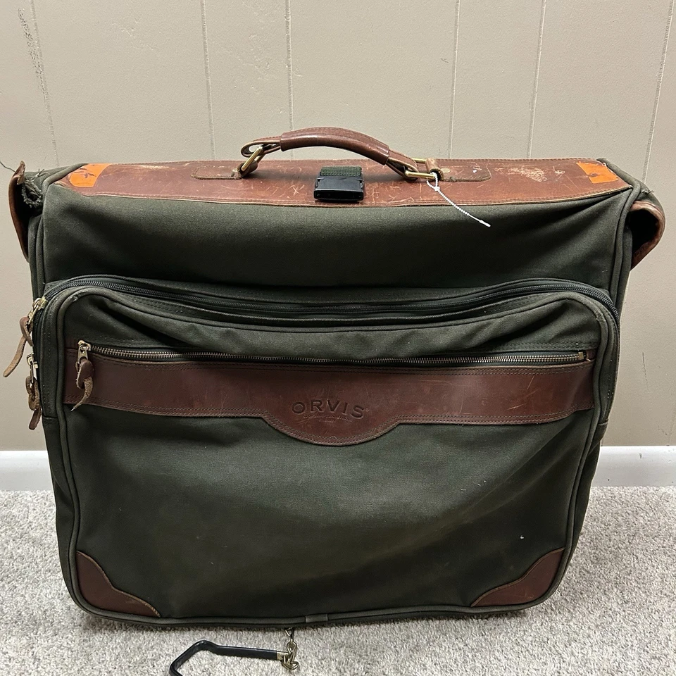 Maletín con ruedas vintage Orvis Battenkill bolsa de equipaje cuero lona verde Foto 2 de 4