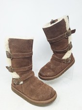 UGG Maddi Boots Kids Brown Suede Sherpa Lined Zip Up Size 3
