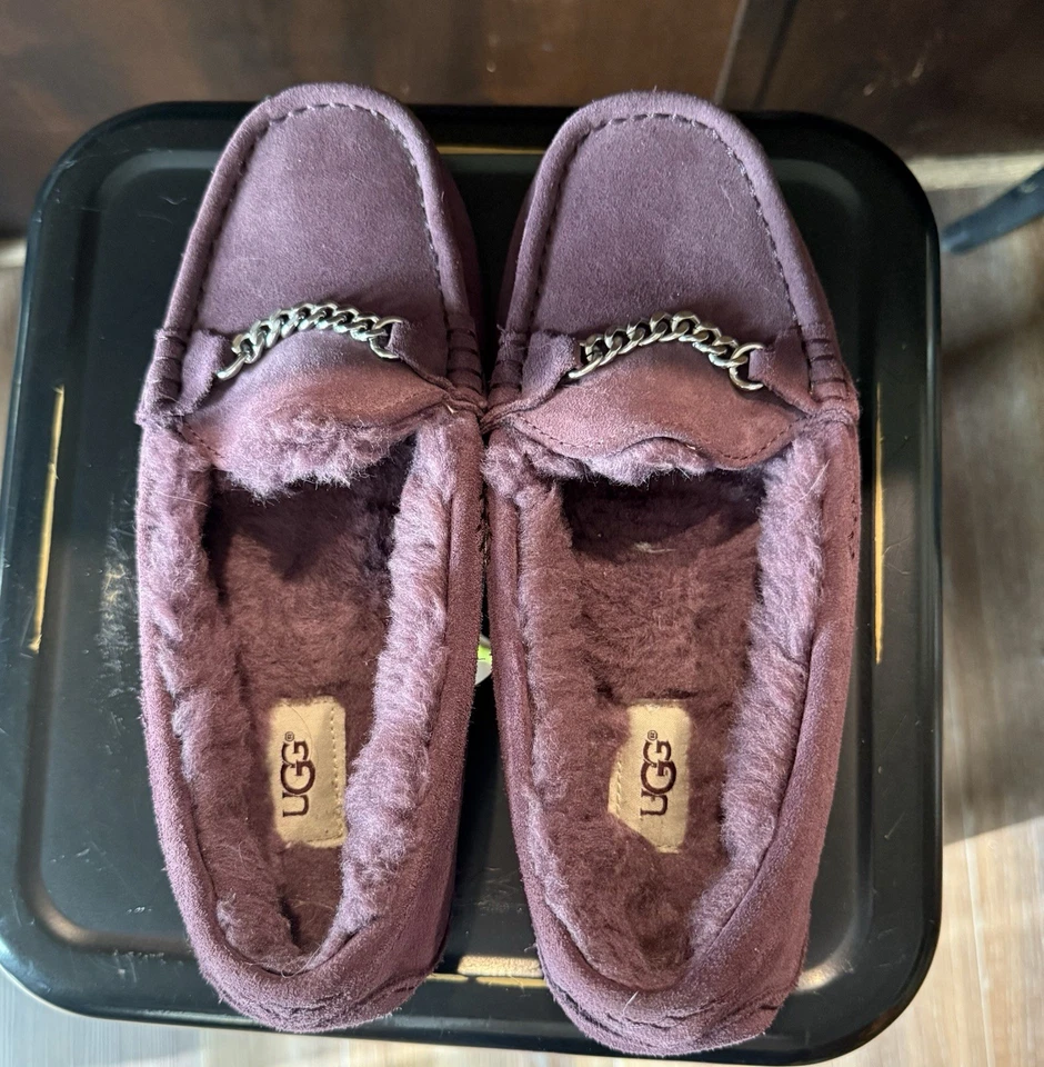 UGG Púrpura Para Mujer 8 Ansley Gamuza Mocasín Zapatilla Dije Lana Casa Zapatos Foto 2 de 4
