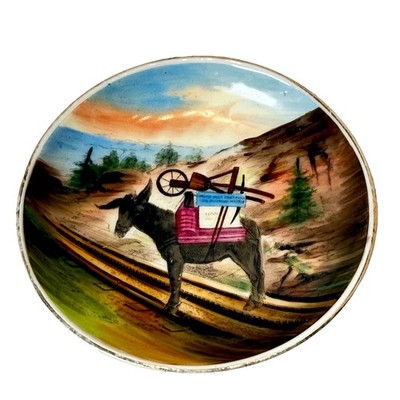 COLORADO SPRINGS CO Antique Souvenir Donkey Gold Rush Dresden TRINKET Dish