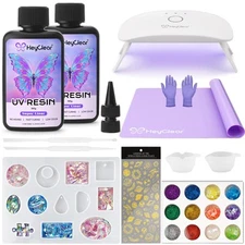 UV Resin Kit 200g with UV Light Molds and Casting Tools -Super Clear Hard Low...