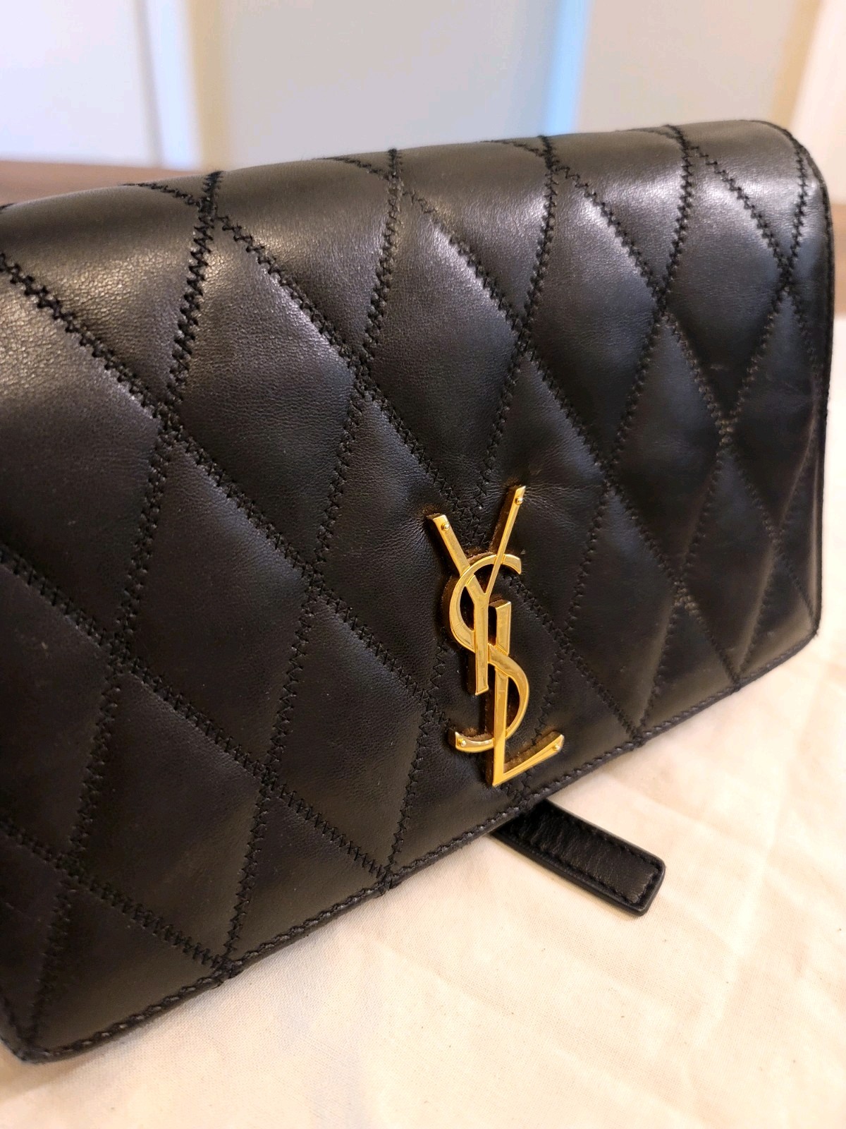 Saint Laurent Mini Borsa a Tracolla Nera Catena Becky Pelle di Agnello Trapuntata