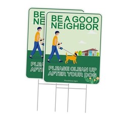 Clean Up After Your Dog Sign,2-Pack 14  x10  No Poop Signs for Lawn, 14 10 Inch