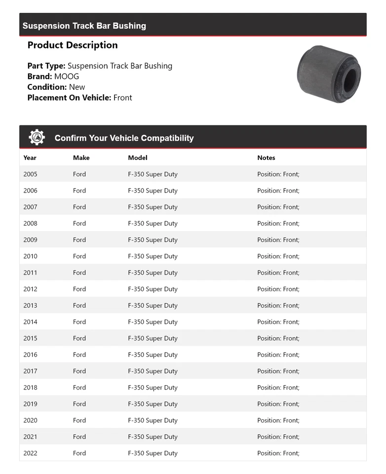 For 2005-2022 Ford F-350 Super Duty Suspension Track Bar Bushing Front MOOG 2005 - Image 2 of 4