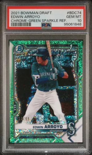 2021 BOWMAN DRAFT BDC74 EDWIN ARROYO CHROME-GREEN SPARKLE REFRACTOR