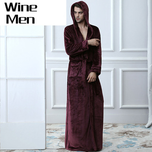 2022 Men's Hooded Extra Long Thermal Bathrobe Plus Size Winter Thick Robe - Picture 10 of 24