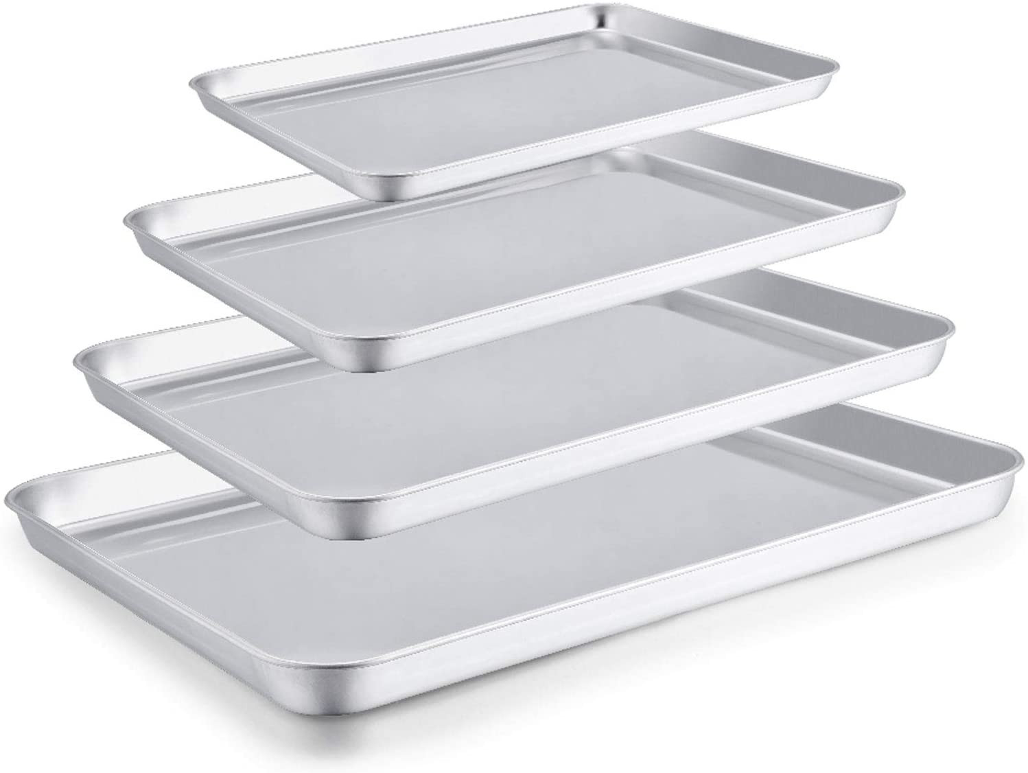 Baking Sheet Set of 4, Stainless Steel Baking Pan Tray Cookie Sheet, Non Toxic &