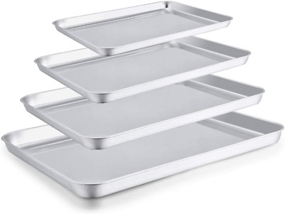 Baking Sheet Set of 4, Stainless Steel Baking Pan Tray Cookie Sheet, Non Toxic &