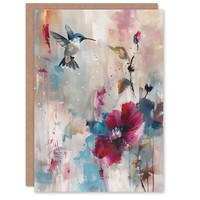 Zinnie Blume BlüTen ÖL Frau Kolibri Geburtstagskarte