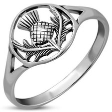 Sterling فضي 925 خاتم - Scottish Thistle - Multiple Sizes -جديد