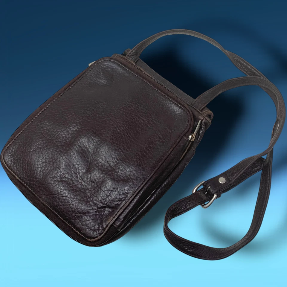 Bolsa tiracolo vintage Y2K Ellington marrom couro pebbled bolsa organizadora de viagem - Imagem 3 de 4