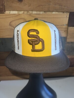 Vintage 80s San Diego Padres MLB Baseball Brown Snapback Hat AJD Lucky Stripes