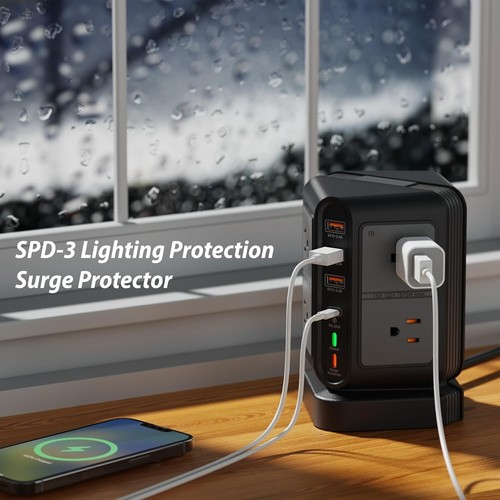 Power Strip Tower Surge Protector 8‑Outlet 3 USB‑A USB‑C Charging Station - NIB - Picture 4 of 9