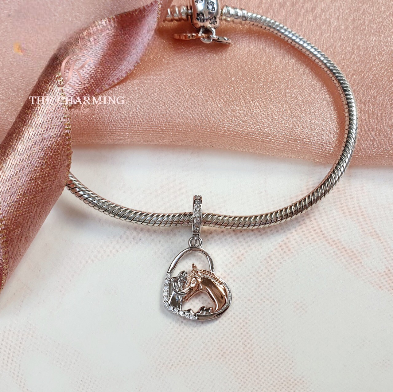 Horse & Girl Charm Genuine 925 Sterling Silver and Rose Gold Daughter