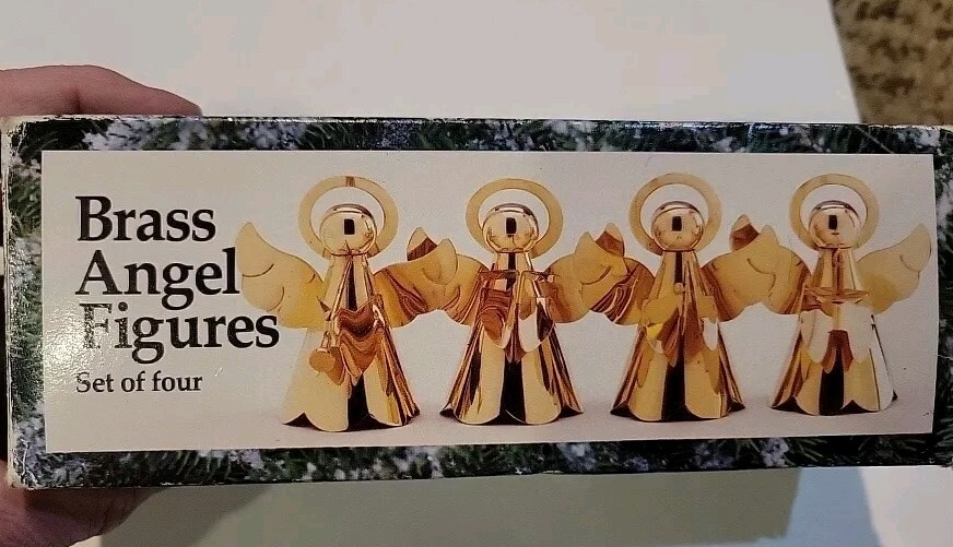 Vintage set of 4 Angels Choir Figurines Gold Silver Colored Brass Candle Flute