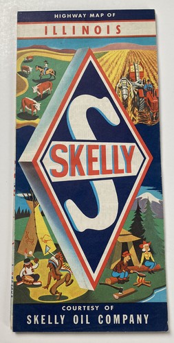 Vintage 1950s Skelly Oil Company Illinois Retro folding Highway Map