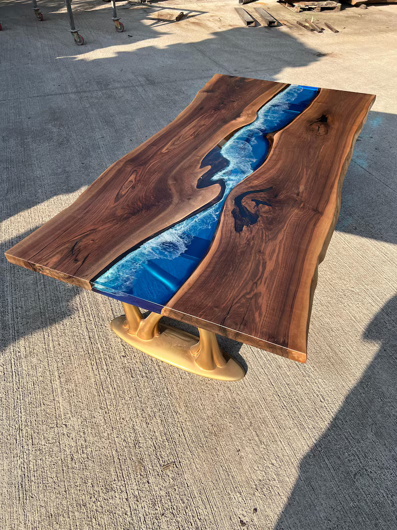 Walnut Wood Table Epoxy Dining Table Live Edge River Table Epoxy Resin Table Top-image