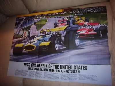 GROSSES VINTAGE DOPPELSEITIGES F1 FORMEL 1 POSTER 1970 1964 USA GP FERRARI LOTUSDRUCK